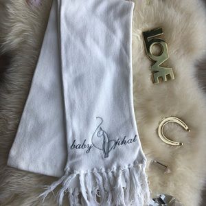 Baby Phat White Knit Scarf with silver embroidery & silver rhinestone detail